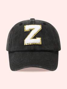 1pc Kids 26 Letters Baseball Cap, Washed Baseball Hat For Boys And Girls, Suitable For Outdoor Activities And Daily Wear, Sun Ion - Gold Label-black Washed Cap - View 67