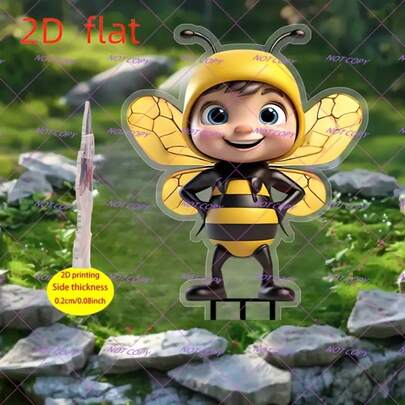 2D Flat Boho Bee Garden Stake - 2D Flat Printed Outdoor Decor With Honeycomb & Wing Design, Plastic Stakes For Yard, Lawn, Easter Holiday Decoration - No Battery Needed, Bee Decor, Lawn Accessories, Whimsical Design, 2D Flat