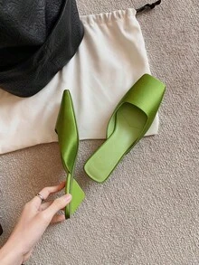 Stain Mules Slingback Pumps For Women Closed Square Toe Kitten Heel Slip On Slides Sandals Luxury Elegant Fashion Shoes - 綠色 - 查看 5