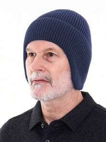 1pc Men's Thick Knit Ear Warmer Beanie Hat, Warm Winter Outdoor Windproof Cap, Suitable For Autumn/Winter Men's Winter Clothing