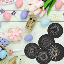 6pcs Black & Gold Sun & Moon Wooden Coasters - Heat Resistant, Suitable For Home, Afternoon Tea & Coffee - Ideal Christmas & Halloween Gift, 6pcs/Set, 1800pcs/300sets - Multicolor - View 2