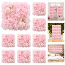 1/10Pcs Flower Wall Panel, Suitable For Flower Wall Backdrop, 9.8*9.8 Inch Pink Artificial Rose Hydrangea Artificial Flower Panel Artificial Flower Background, Suitable For Wall Decoration, Party And Wedding Decoration, Bride Gift/Baby Gift Decoration