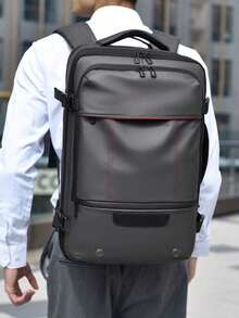 男士旅行背包，功能性笔记本电脑隔层单肩包，女士商务旅行背包，大容量书包，可扩展户外背包 - 深灰色 - 查看 3