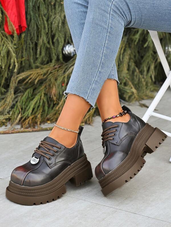 Women's Thick Sole Square Toe Loafers, Casual Slip-On Shoes For Daily Wear