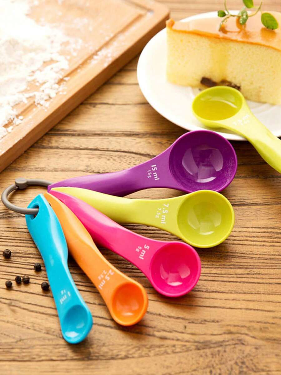 Set Of 5 Colorful Plastic Measuring Spoons, Plastic Measuring Cup, Stackable Plastic Measuring Spoons With Spout And Handle For Precise Cooking And Baking, Durable Kitchen Tool For Recipes, Baking Essentials, Vibrant Kitchen Utensils, Baking Tools - Measuring Spoons 5pcs - View 1