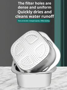 1 cái Rây lọc vuông bằng thép không gỉ, Rổ lọc đáy phẳng cho nhà bếp, Bát rửa rau, Rổ thoát nước đa năng, Rây lọc gạo bằng thép không gỉ cho gia đình nhà bếp - Bạc - Xem 5