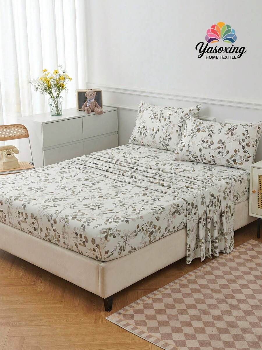 Bộ 4 tấm/bộ Bộ ga trải giường họa tiết hoa lá thực vật Bộ ga trải giường mềm mại dễ chăm sóc bằng sợi nhỏ Bộ ga trải giường vừa vặn (1 tấm ga trải giường phẳng + 1 tấm ga trải giường vừa vặn + 2 vỏ gối) Bộ ga trải giường vừa vặn King Queen Full TWIN KÍCH THƯỚC Túi sâu lên đến 11,8 inch Vỏ gối, mềm mại, thoáng khí, không nhăn Tốt hơn cho giấc ngủ, Phong cách khách sạn sang trọng, Quà tặng cho bố mẹ Bạn bè Bộ đồ giường ký túc xá Bộ đồ giường trường học - trắng - Xem 1