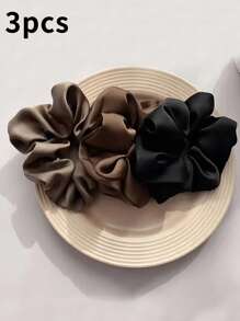 24/12/10件套女士纯色缎面丝绸发圈，柔软缎面弹力发带，不伤发，适合高马尾和日常佩戴