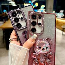 Ốp lưng điện thoại hình gấu hoạt hình lấp lánh gradient đính đá, kẹo lỏng, hạt nhựa, có thể gập lại, tương thích với iPhone 17 16e 15 14 13 12 Pro Max 14 15 Plus 11, Galaxy A05 A05S A06 A07 A17 A12 A13 A14 A15 A25 A33 A35 A52 A53 A54 A55, S23 S24 S25 EDGE, Mate 50 60, X9a X9b, Magic 5 Lite 6 Lite, S23 S24 S25, phiên bản quốc tế, không phải phiên bản nội địa. - Màu tím - Xem 3