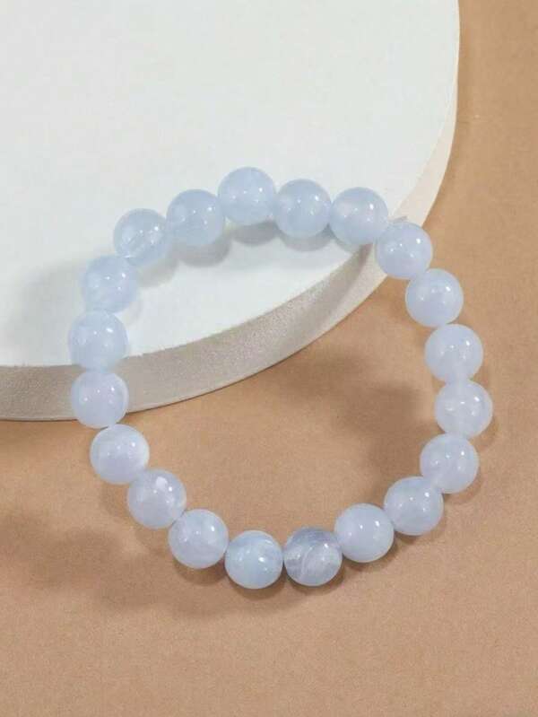 1pc 1cm Blue Striped Stone Women Bracelet, Suitable For Daily Wear, Boho Style, Elegant Women Accessory, Ideal Gift For Lover