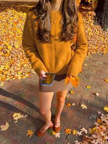 EAVA 女士时尚长袖罗纹针织条纹开衫，常规长度，柔软针织面料，略带弹性 - 橘色 - 查看 1