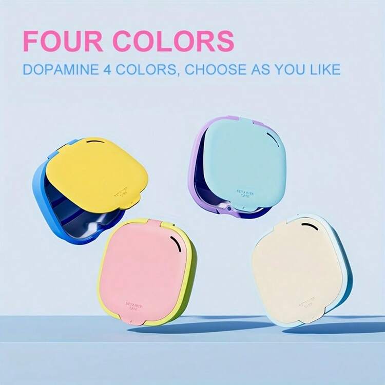 Vibrant Dopamine Oral Retainer Case With Mirror & Drainage Basket - Portable Compact Storage Box, Multi-Functional Travel-Friendly Denture & Teeth Sleeve Organizer In 4 Colors (Yellow, Blue, Purple, Pink), Oral Accessories, Retainer Cleaner, Stylish Accessory, Transparent Lid Design - Multicolor - View 6