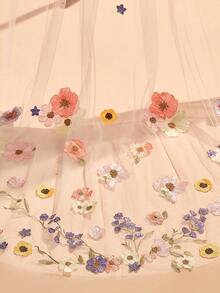 1pc 230cm Floral Lace Applique Bridal Veil With Comb, Wedding Dress Accessory - Multicolor - View 3