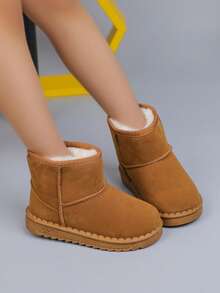 1 Paar Kinder Einfarbige Winterstiefel, Mädchen Einfache Mode Schneestiefel, Dicke Warme Weiche Sohle Bequeme Schlüpfstiefel, Geeignet für Jungen und Mädchen zum Tragen im Freien im Winter (Empfehlung: eine Nummer größer bestellen)