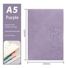 1 PC 2026 PU Dotted Daily Planner – One Page Per Day With Color-Coded Monthly Tabs, Includes Study/Work Templates, Address Book & Yearly Calendar. Minimalist Productivity Notebook For Time Management & Goal Tracking.