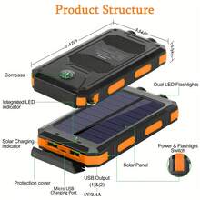 10000mAh Solar Charger Power Bank -Portable Solar Phone Battery Panel Charger, USB Port Battery Pack Charger Portable For All Cell Phones & Electronic Devices- Long Lasting, Travel Camping, LED Flashlight, The Best Gift For Festival - màu đen - Xem 2