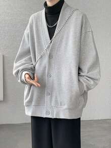 Men's Waffle Cardigan, Open-Front Jacket, Lightweight Outerwear, Long Sleeve, Solid Color, Hooded, Button-Up, Plus Sizes, Perfect For Spring, Fall, And Winter, Loose Fit