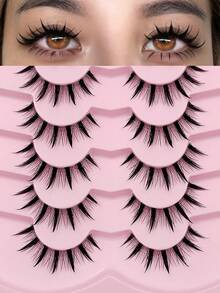 Sibeuna 7 Pairs New Wet Manga Style Japanese Cosplay False Eyelashes, Spiky Design, Transparent Stem, Anime Style, Lightweight & Thick, Faux Mink, For Doll-Like Fairy Makeup - 漫畫款濕睫毛 - 查看 1