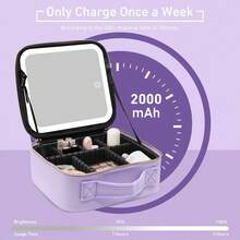 Professional Large Portable Storage Beauty Makeup Box,Adjustable Brightness In 3 Color Scenarios, Waterproof Makeup,Makeup Bag With LED Mirror Vanity Case Beauty Box Make Up Travel,Purple - Purple - View 5