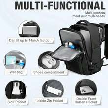 43x30x20cm超大容量多功能背包，帶鞋倉，乾濕分離，電腦倉，可usb充電，百搭能源五色，出行必備，方便防水大容量雙肩包，多功能收納，適合通勤與旅行，必備大容量雙肩包，出差、通勤、旅行輕鬆收納，簡約旅行型，適合通勤與旅行，必備大容量雙肩包，出差、通勤、旅行輕鬆收納，簡約有探出 - 黑色 - 查看 2