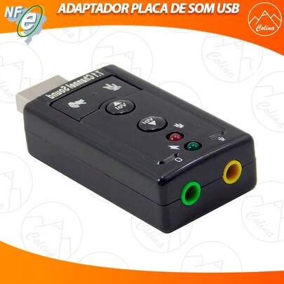Placa de som Adaptador USB 2.0 Áudio Fone Externo 7.1-Canais