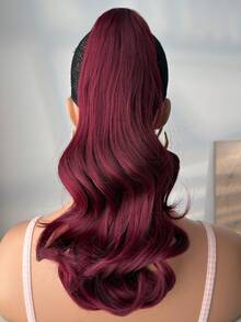16-Inch Short Wavy Curly Ponytail Extension, Burgundy, Heat-Resistant Synthetic Fiber Short Ponytail Wig, Suitable For Women And Girls For Daily Use - Burgundy - View 6