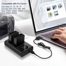 EDEKOY LP-E10 USB双口充电器，兼容佳能EOS Rebel T3、T5、T6、T7、T100、Kiss X50、X70、X80、X90、1100D、1200D、1300D、1500D、2000D、3000D、4000D相机，可替代LC-E10充电器 - 黑色USB-TypeC - 查看 3