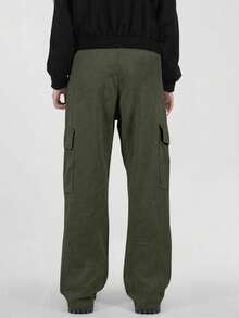 1件青少年/青年休闲直筒口袋裤，时尚街头风户外百搭 - 軍綠色 - 查看 2