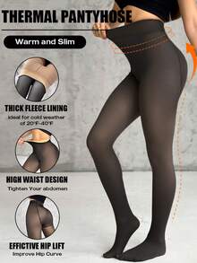 2条装女士超厚加绒高腰修身半透明紧身裤/打底裤，冬季日常保暖 - 黑色 - 黑色 - 查看 4