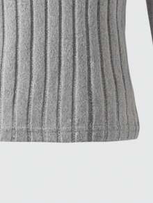 2pcs/Set Girls Casual Fashionable Minimalist Zip-Up Polo Shirt Long Sleeve Top And Striped Side Pants Set, Autumn/Winter 2025 - Grey - View 9