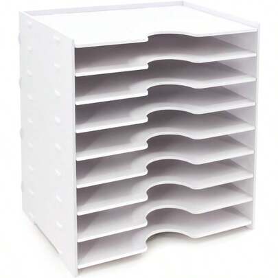 File Organizer For Desk 9 Tier Wide Document Holder Letter Mail Tray Storage Rack File Sorter Organizer Paper Storage Holder Desktop Organizer For Home Office School White
