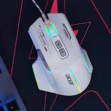 Acer Ratón OMW950 con programación de macros y reflejo RGB, cable trenzado reforzado, antienredos, cambio instantáneo entre Win y Mac, ratón para juegos de doble motor para cibercafés y uso doméstico, color blanco - Blanco - Ver 1