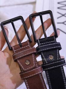 1pc Men's Fashionable Leather Belt, Rectangular Alloy Buckle, Classic Business And Casual Accessory, Durable Multipurpose, Suitable For Jeans And Chinos. Suitable For Teen Summer Casual Outdoor Athletic Or Vacation Travel Or Graduation Gifts Or Birthday Dress Accessories Or Daily Wear - Multicolor - View 7