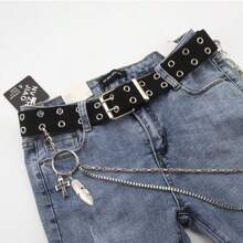 1 条街头风格时尚双扣帆布和皮革腰带，别致镂空休闲牛仔腰带，男女款个性化街头和学院风格，适合年轻人 - A - 查看 12