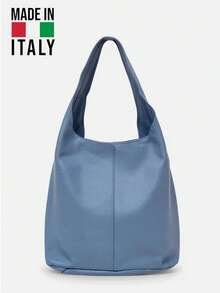 意大利制造，手工真皮托特包，通勤休闲两用软皮单肩包，容量大，时尚宽敞。休闲实用，适合女性和大学生，是办公室、大学、高中、工作、商务和通勤的理想选择。 - 藍色 - 查看 2