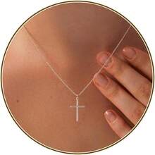 Cross Necklace For Women, Dainty 18K Gold Plated/Sterling Silver Small Cross Pendant Necklace Simple Gold Cross Necklaces For Women  Faith Jewelry Gift2025 - 交叉銀 - 查看 12