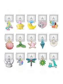 1pc New Stainless Steel Modular Series Music Symbol Beach Vacation Travel Design Modular Bracelet, Suitable For DIY Modular Bracelet, Holiday Gift, Self-Use - Multicolor - View 6