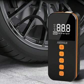 AIERSUI Gonfiatore portatile per pneumatici - Accessori auto, modello senza fili da 150 psi, mini compressore d'aria per pneumatici auto. Batteria agli ioni di litio da 1500 mAh con funzione di gonfiaggio rapido e spegnimento automatico. Adatto per auto/moto/bicicletta/pallone da basket/anello da nuoto. Accessorio indispensabile per l'auto. Regalo.