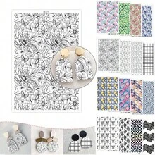 Watercolor Flower Transfer Paper - 1 Sheets Vintage Rustic Floral Transfer Paper For Polymer Clay Earrings, Retro Flower Clay Transfer Paper For Jewelry - Multicolor - View 2