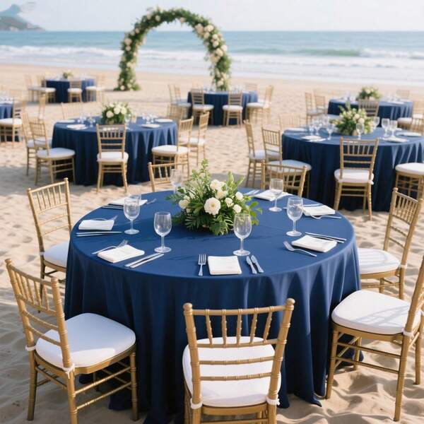 1pc Luxury Navy Blue Satin Round Tablecloth, Smooth & Shiny Surface | Wedding Banquet Tablecloth | Elegant Table Setting | Available In 2 Sizes: 59 Inches And 102 Inches - Ideal For Wedding Reception Tables - Suitable For Weddings, Birthdays, Holiday Parties, Banquet Events, Restaurant Dining, Home Decor, Christmas, Halloween, Easter, Thanksgiving Decoration