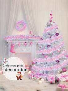 3Pcs Christmas Tinsel Garland, Pink Tinsel Garland, Metallic Twist Tree Decoration, Pink Glittering Decoration Metallic Garland, For Xmas, New Year, Home Decor, Birthday, Weddings, Halloween, Christmas, Party Decorations, Indoor Outdoor Party Supplies