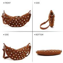 Street Punk Rivet Adjustable Shoulder Women's Crossbody Saddle Bag Fashion Women's Handbag, Made Of PU Material, With Zipper Closure - Coffee - View 3