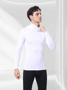 男士运动修身拉法帽连帽连体长袖，男士跑步、健身运动、户外休闲长袖