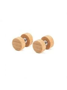 3 Pairs Men's Wooden Imitation Gauge Dumbbell Stud Earrings 6-12mm - Multicolor - View 19