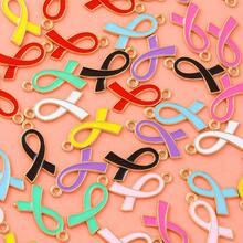 10/30/50 buc Pandantiv din aliaj de zinc cu panglică de satin cu o singură față, potrivit pentru brățări DIY de conștientizare a cancerului de sân, coliere, brelocuri, accesorii de bijuterii