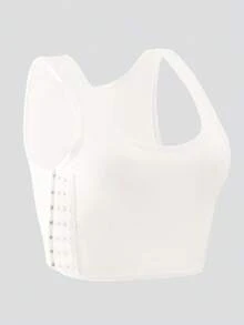 Women Side Button Sports Bras Chest Binder Bra Workout Tops Gym Clothes Women Breast Binder Good Binding Compression Underwear Bra Wireless Bralette Intimates Gym Tank Top Elastic Compression Shirt Active Wear Training Activewear Exercise Corsets Elastic Flat Chest Compression Corsets Shockproof Running - White - View 5