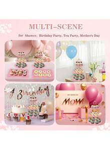 1/5pcs Plastic Cake Stand Dessert Plate Set, 2-Tier/3-Tier Dessert Display Rack, Round Multi-Layer Tray Suitable For Birthday, Wedding, Party - Pink - View 7