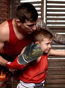 1 双武术拳击手套 - 可调节钩环扣，透气人造皮革，适合室内/室外训练，青少年运动装备，时尚手套设计，耐用手套材质 - 彩色 - 查看 4