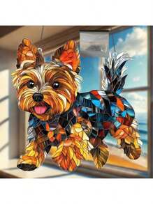 Yorkshire Terrier Acrylic Glass Hanging Decoration - 8" X 8" Hanging Suncatcher, Suitable For Windows, Cars And Home Decor - Animal Themed Birthday Gift For Dog Lovers - Durable Art Wall Decor For Garden, Porch, Bedroom, Office