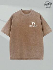 230G Washed Cotton High-Quality 100% Pure Cotton Double-Sided Printed T-Shirt, Camouflage Hat Hunting Dog-Duck, Women's Round Neck Short Sleeve, Suitable For Outdoor Hunting, Hunting Enthusiasts, Sports Leisure, Black T-Shirt, Vintage Batik - Màu nâu - Xem 2